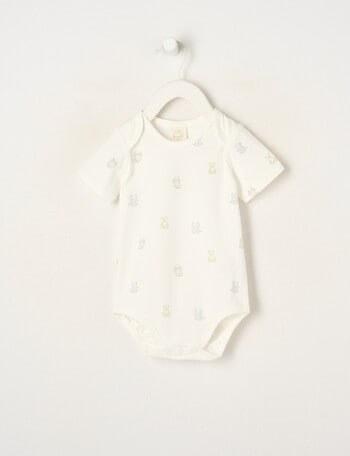 Little Bundle Essential Stretch Cotton Short Sleeve Bodysuit, Teddy product photo