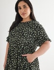 Studio Curve Ditsy Button Back Knee Length Dress, Black & Green product photo