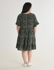 Studio Curve Ditsy Button Back Knee Length Dress, Black & Green product photo View 02 S