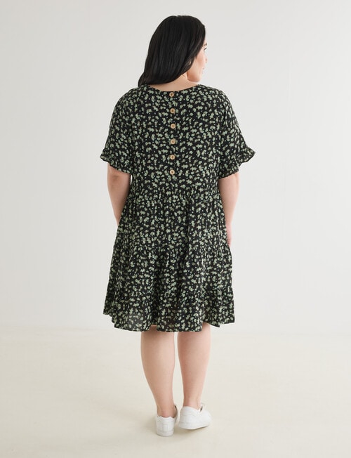Studio Curve Ditsy Button Back Knee Length Dress, Black & Green product photo View 02 L