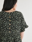 Studio Curve Ditsy Button Back Knee Length Dress, Black & Green product photo View 04 S
