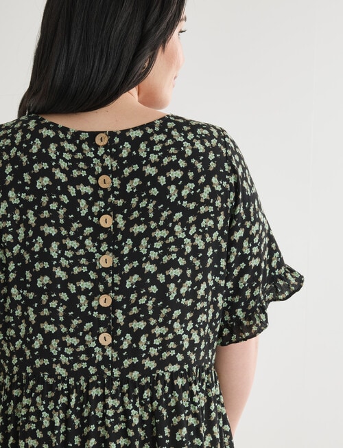 Studio Curve Ditsy Button Back Knee Length Dress, Black & Green product photo View 04 L