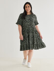 Studio Curve Ditsy Button Back Knee Length Dress, Black & Green product photo View 05 S