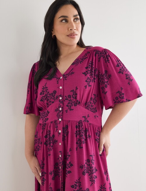 Studio Curve Wild Flower Print Empire Dress, Magenta & Ink product photo View 03 L