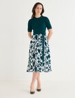 Oliver Black Short Sleeve Pleated Dress, Deep Teal product photo