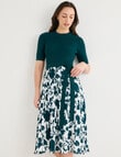 Oliver Black Short Sleeve Pleated Dress, Deep Teal product photo View 03 S