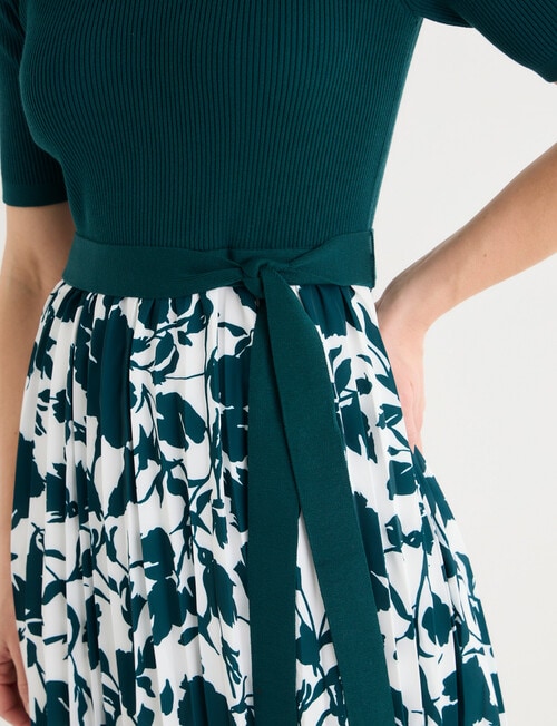 Oliver Black Short Sleeve Pleated Dress, Deep Teal product photo View 05 L