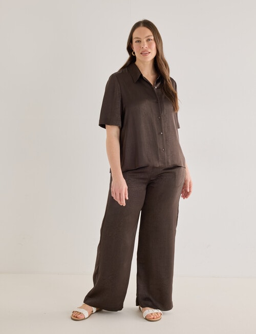 Whistle Short Sleeve Shirt, Textured Satin Java product photo View 13 L