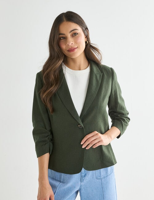 Whistle Ruched Sleeve Linen Blend Jacket, Gable product photo View 04 L