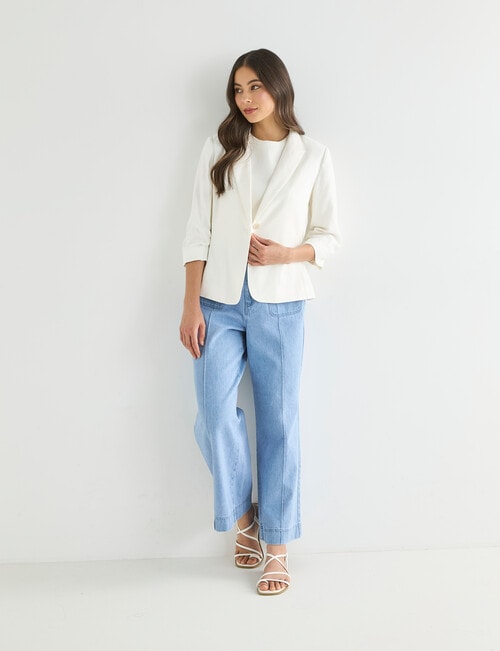 Whistle Ruched Sleeve Linen Blend Jacket, Ivory product photo View 03 L