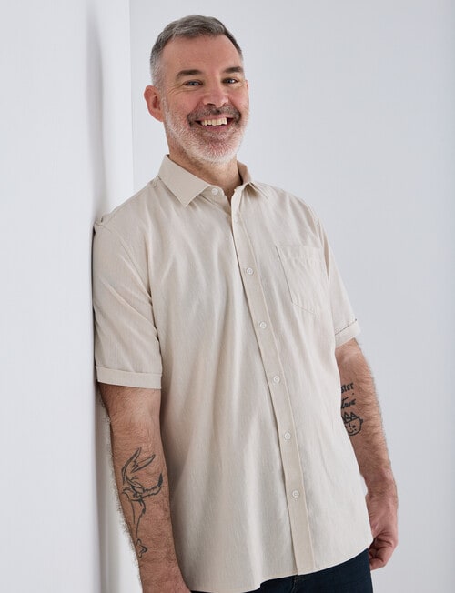 Chisel Linen Blend Short Sleeve Shirt, Sand product photo