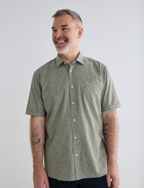 Chisel Linen Blend Short Sleeve Shirt, Khaki product photo View 04 L
