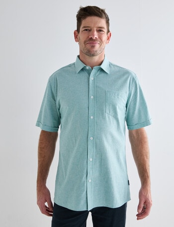 Chisel Linen Blend Short Sleeve Shirt, Teal product photo