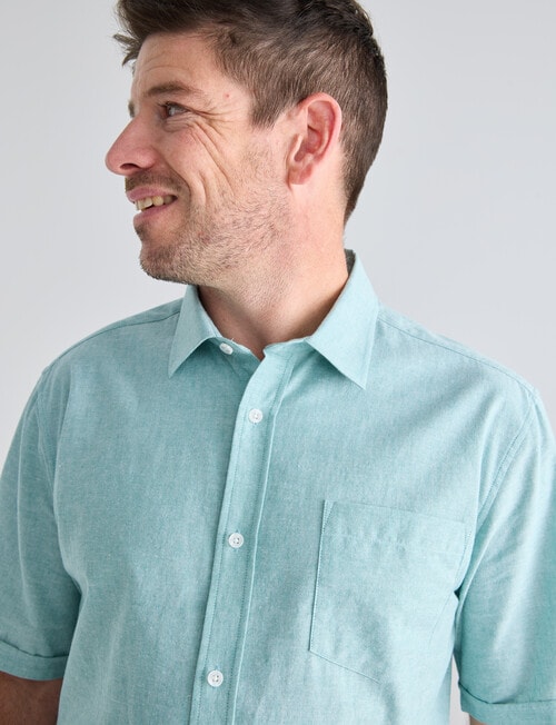 Chisel Linen Blend Short Sleeve Shirt, Teal product photo View 05 L