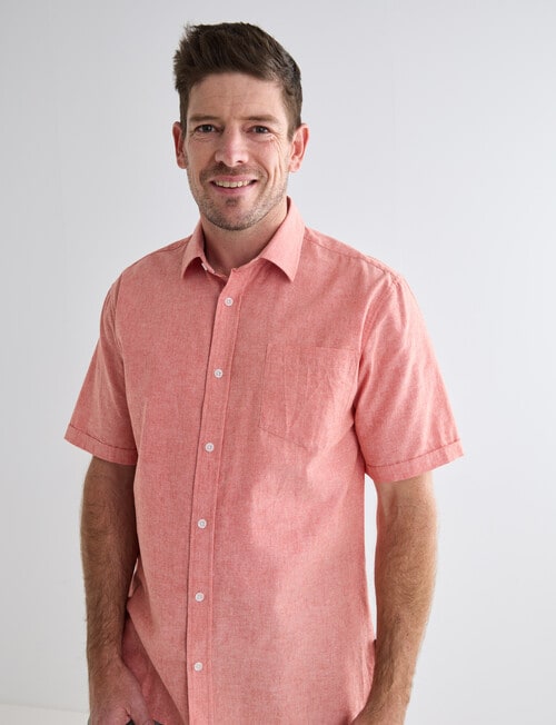 Chisel Linen Blend Short Sleeve Shirt, Peach product photo