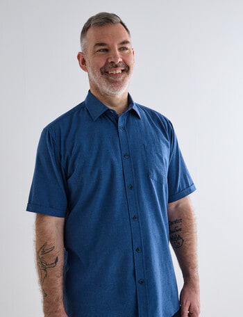 Chisel Linen Blend Short Sleeve Shirt, Blue product photo