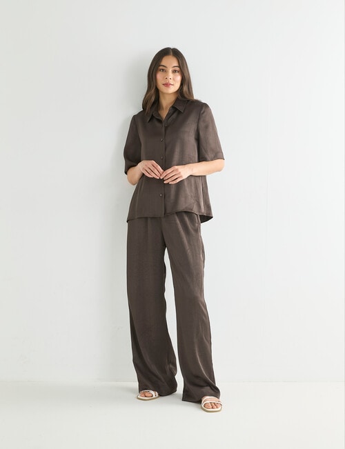 Whistle Textured Satin Pant, Regular Length Java product photo View 03 L
