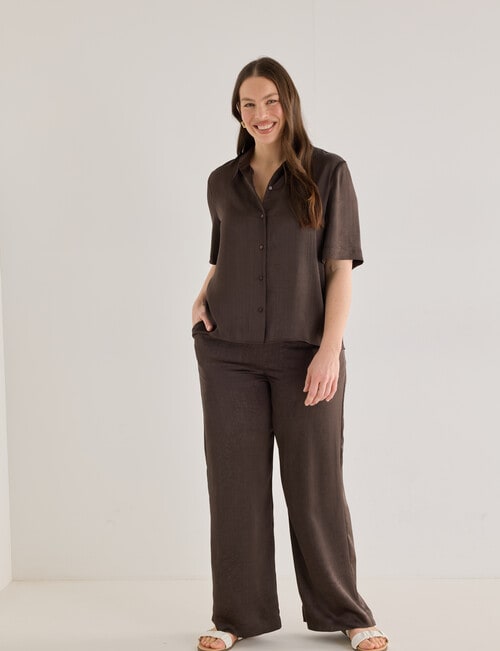 Whistle Textured Satin Pant, Regular Length Java product photo View 12 L
