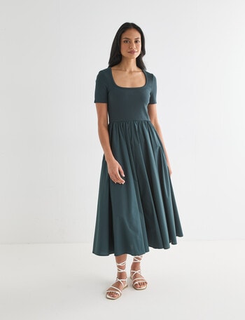 Whistle Short Sleeve Square Neck Rib Dress, Everglade product photo