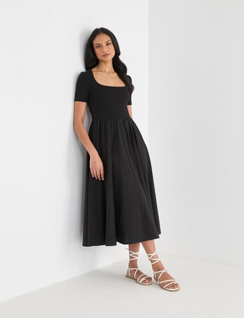 Whistle Short Sleeve Square Neck Rib Dress, Black product photo