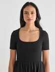 Whistle Short Sleeve Square Neck Rib Dress, Black product photo View 04 S