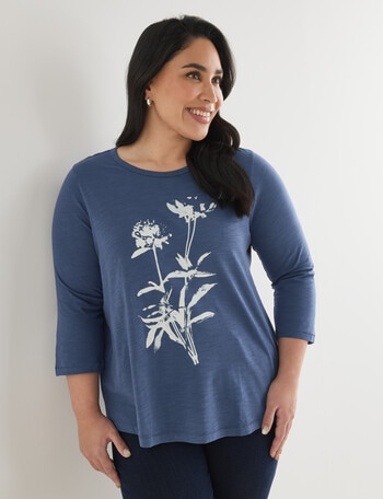 Studio Curve Organic Cotton Scoop Neck Tee, Denim & White product photo