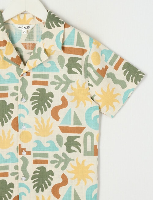 Mac & Ellie All Over Print Aztec Short Sleeve Shirt, Yellow & Green product photo View 02 L