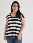 Studio Curve Organic Cotton V-neck Boxy Tee, Black Stripe product photo