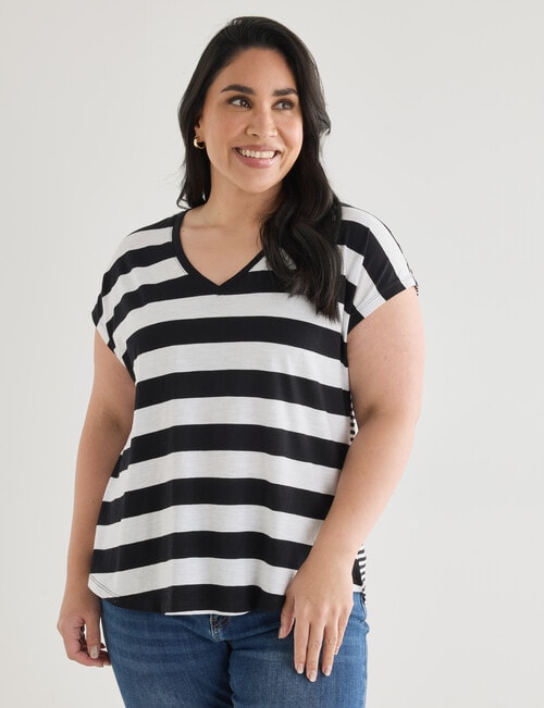 Studio Curve Organic Cotton V-neck Boxy Tee, Black Stripe product photo