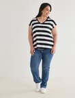 Studio Curve Organic Cotton V-neck Boxy Tee, Black Stripe product photo View 03 S