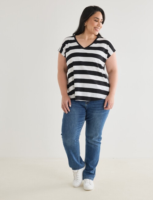 Studio Curve Organic Cotton V-neck Boxy Tee, Black Stripe product photo View 03 L