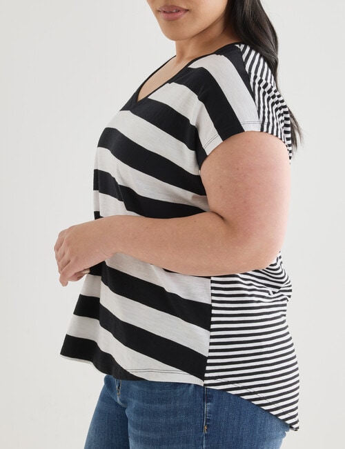 Studio Curve Organic Cotton V-neck Boxy Tee, Black Stripe product photo View 04 L