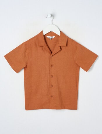 Mac & Ellie Linen Blend Short Sleeve Shirt, Rust product photo