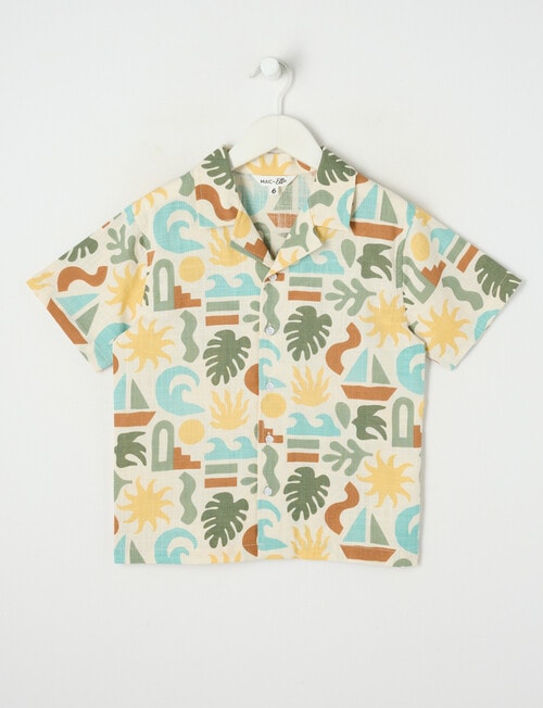 Mac & Ellie All Over Print Aztec Short Sleeve Shirt, Yellow & Green product photo View 04 L
