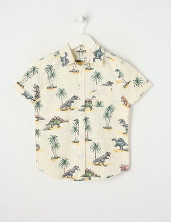 Mac & Ellie All Over Print Dino Short Sleeve Shirt, Yellow product photo