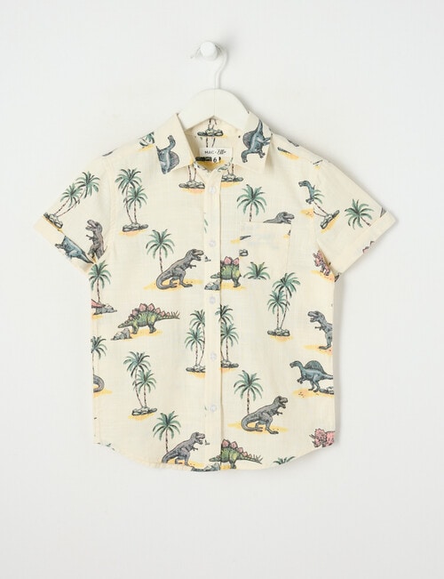Mac & Ellie All Over Print Dino Short Sleeve Shirt, Yellow product photo