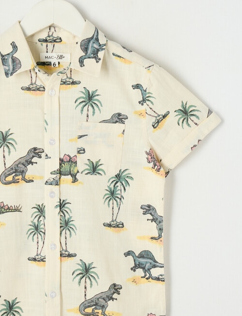 Mac & Ellie All Over Print Dino Short Sleeve Shirt, Yellow product photo View 02 L