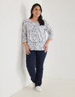 Studio Curve Organic Cotton 3/4 Sleeve V-neck Tee, White product photo View 03 S
