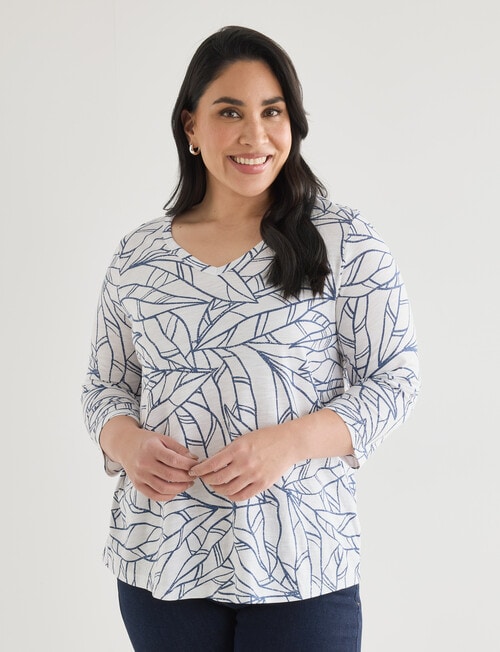 Studio Curve Organic Cotton 3/4 Sleeve V-neck Tee, White product photo View 04 L