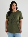 Studio Curve Organic Cotton Short Sleeve Scoop Neck Tee, Leaf Print product photo