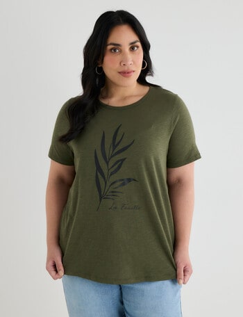 Studio Curve Organic Cotton Short Sleeve Scoop Neck Tee, Leaf Print product photo