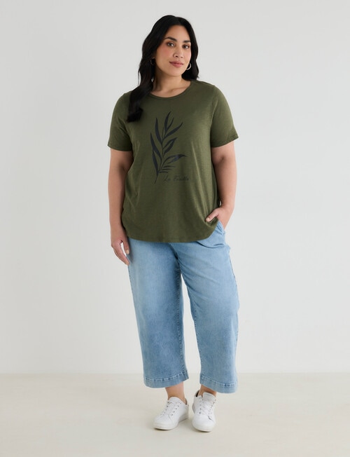 Studio Curve Organic Cotton Short Sleeve Scoop Neck Tee, Leaf Print product photo View 03 L