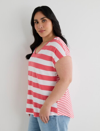 Studio Curve Organic Cotton Short Sleeve V-Neck Boxy Tee, Stripe product photo