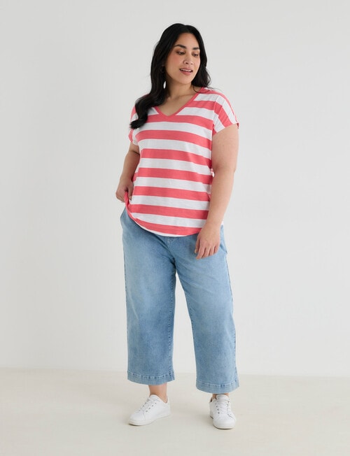 Studio Curve Organic Cotton Short Sleeve V-Neck Boxy Tee, Stripe product photo View 03 L