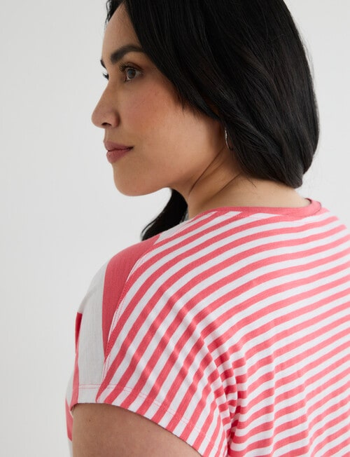 Studio Curve Organic Cotton Short Sleeve V-Neck Boxy Tee, Stripe product photo View 05 L