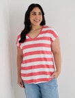 Studio Curve Organic Cotton Short Sleeve V-Neck Boxy Tee, Stripe product photo View 06 S