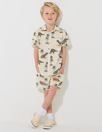Mac & Ellie All Over Print Dino Woven Short, Beige product photo