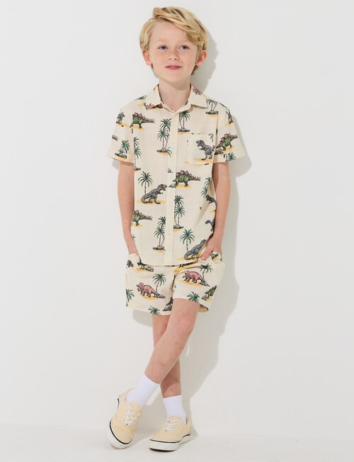 Mac & Ellie All Over Print Dino Woven Short, Beige product photo