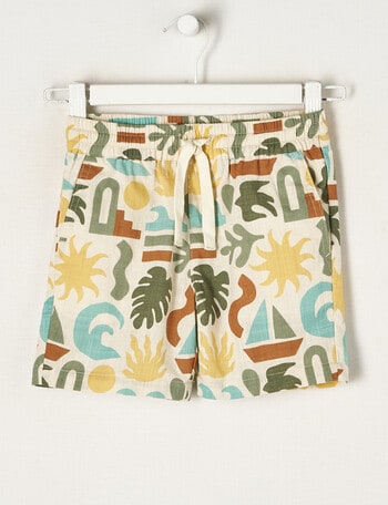 Mac & Ellie All Over Print Aztec Woven Short, Beige product photo