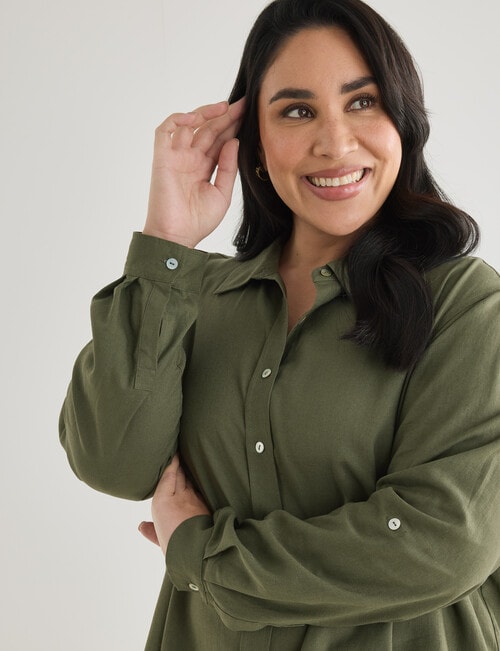 Studio Curve Linen Viscose Long Sleeve Essential Shirt, Foliage product photo